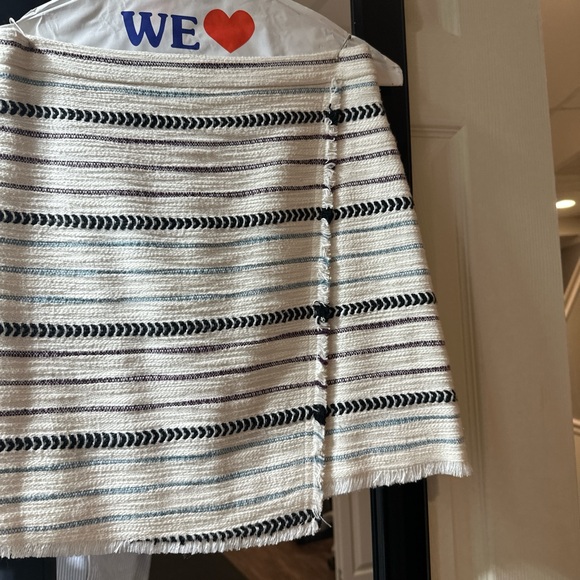 Cream and multicolored striped skirt with wrap styled slant on bias - Picture 2 of 3